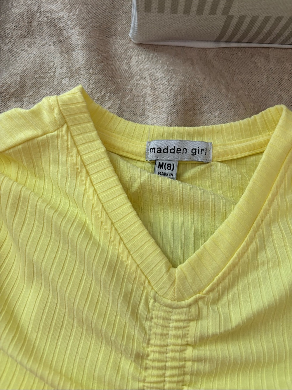Madden Girl Yellow Ribbed V-Neck Top